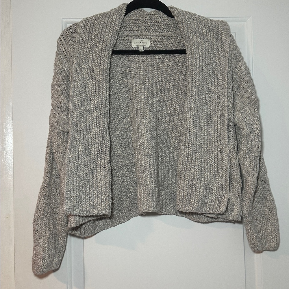 Lucky Brand Heathered Gray Knit Cropped Cardigan